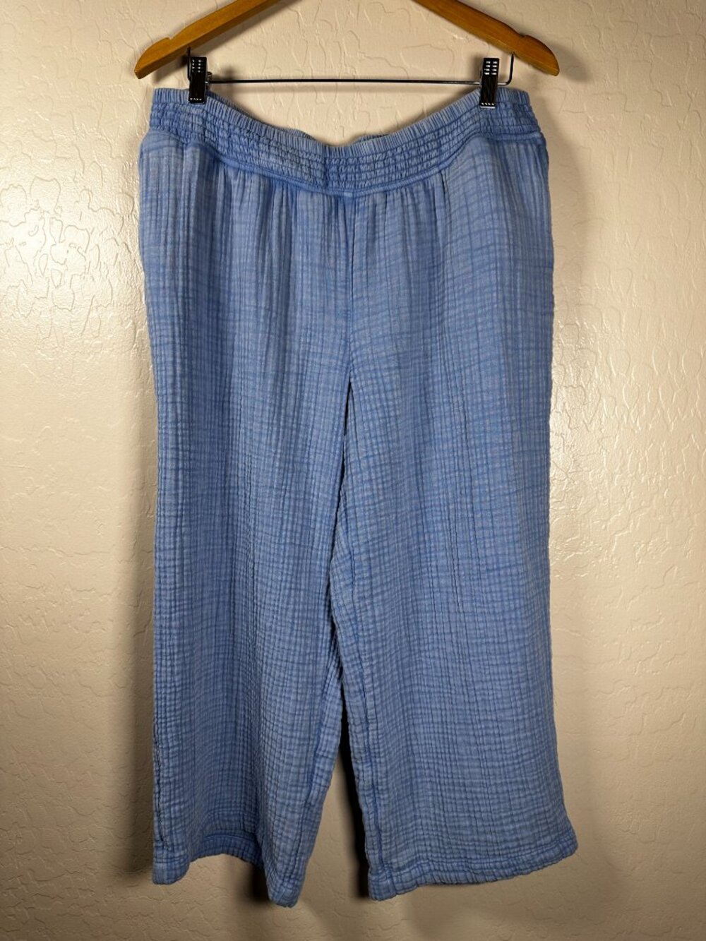 J.Jill Pure Jill Blue Cotton Gauze Wide-Leg Cropped Pants Size L